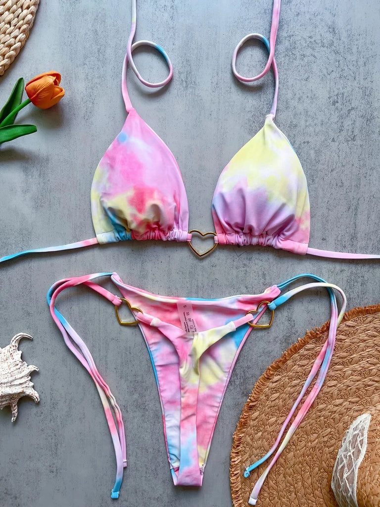 Women’s Sexy Halter Triangle Bikini – Low‑Waist Brazilian Thong Two‑Piece Swimsuit (Solid Color)