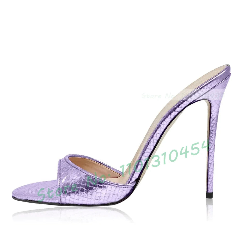 Snake‑Print Open‑Toe Stiletto Slides