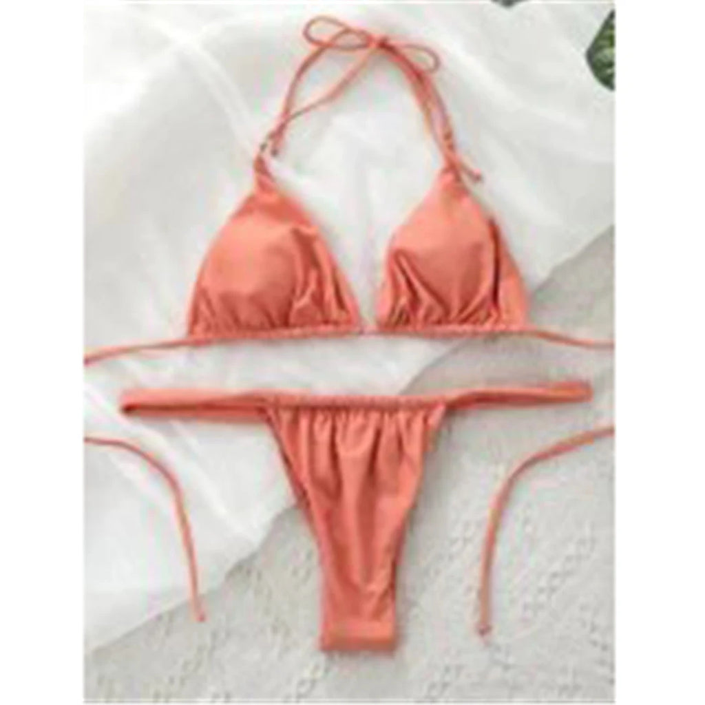 Women’s Halter High‑Leg Bikini Set – Sexy Two‑Piece Swimsuit in 14 Colors, V4010 Summer Beachwear