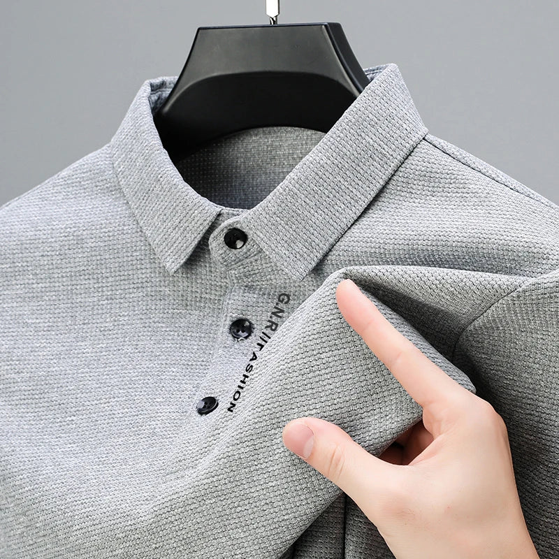 Waffle Knit Long‑Sleeve Polo Shirt