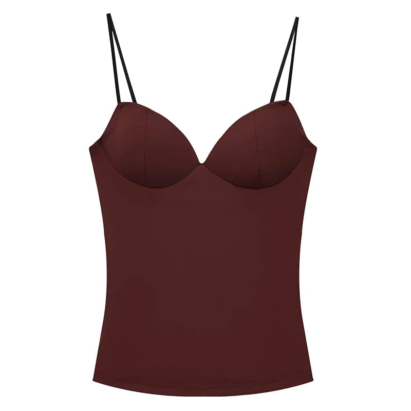 HXAO Women’s Corset Crop Top — Sleeveless Bodycon Bustier Camisole with Straps (Black/Brown)