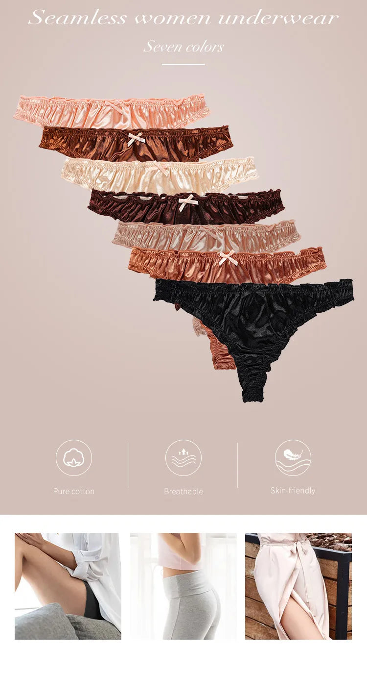 Frill‑Trim Satin Ice‑Silk Seamless Panties