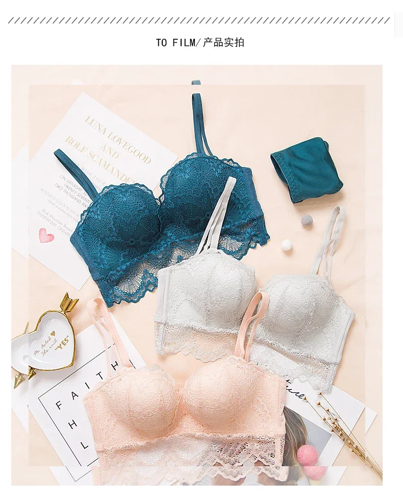 Sexy Push Up Bra Lingerie Set - Comfortable Wireless Lace Underwear, Massage Palm Cup for Lift, 75C/80C/85C
