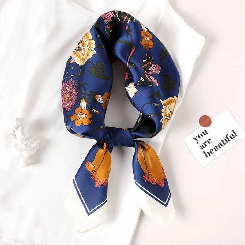 Luxury Brand Silk Square Scarf Women flower Neck Hair Tie Band Beach Hijab Kerchief Head Headbands Bandana Female Foulard 70cm