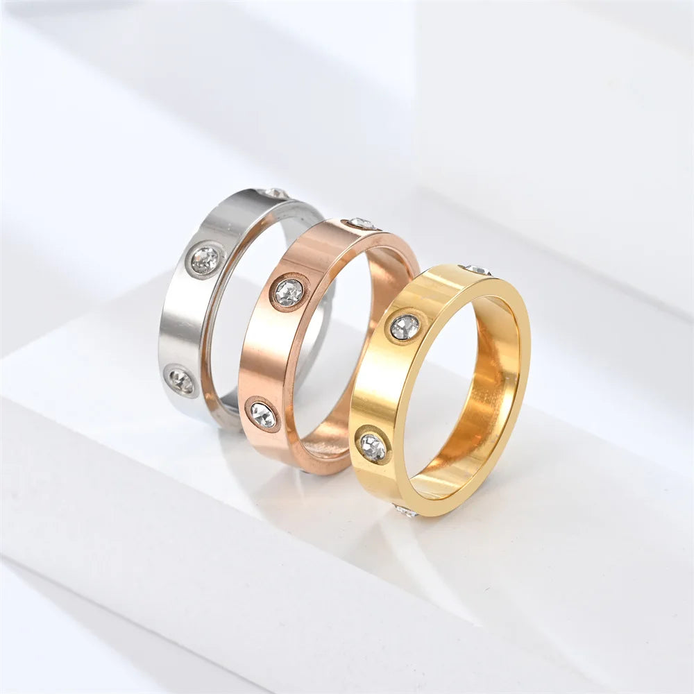 Unisex Stainless Steel Diamond Ring – Classic Fashion Accessory for Men & Women (Sizes 5–11)