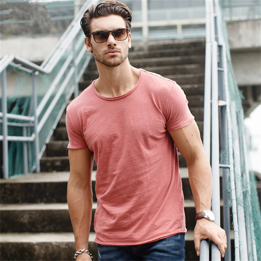 Men’s 100% Cotton Thin Summer T‑Shirt – Soft Breathable O‑Neck Casual Fitness Top
