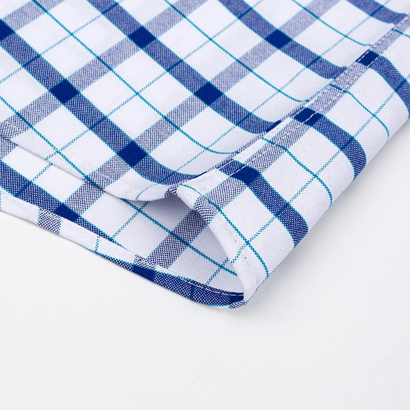 Men’s 100% Cotton Oxford Short‑Sleeve Shirt – Breathable Summer Plaid/Striped Business Casual (Regular/Oversized Fit)