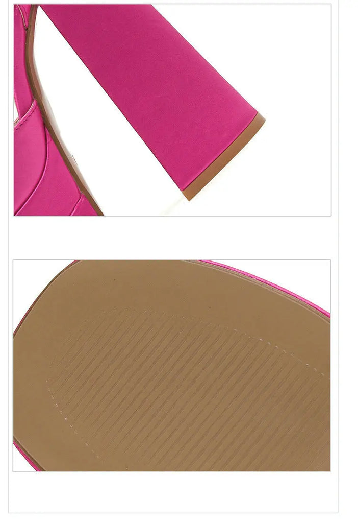 Summer Square‑Head Satin High Heels