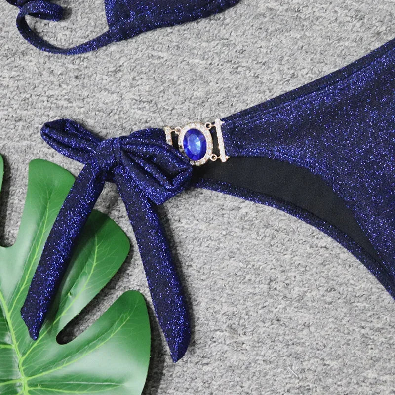 Women’s 2026 Rhinestone Diamond Bikini – Halter Chain Two‑Piece Swimsuit, Sexy Shiny Brazilian Swimwear