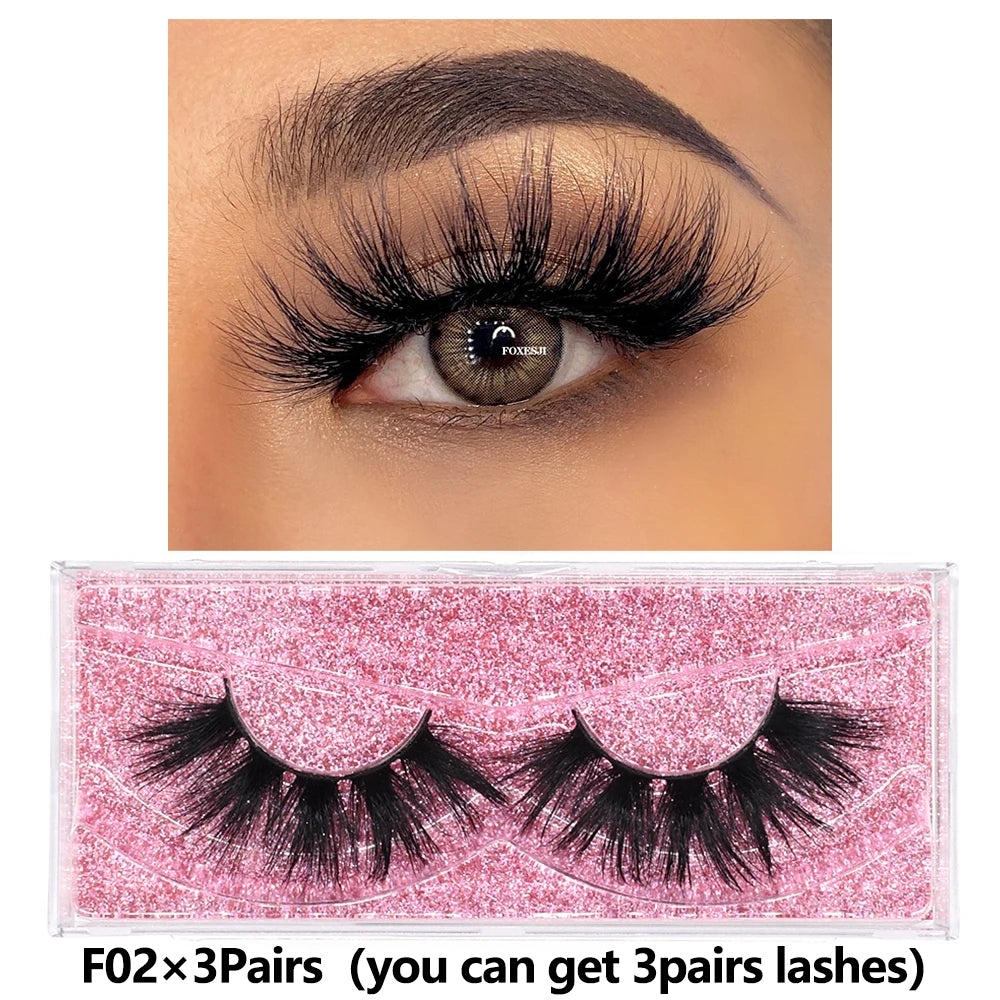 FOXESJI 3Pairs 3D Mink Lashes Fluffy Wispy Soft Corss Mink Fake Eyelashes Reusable Lash Extension Thick False Eyelashes Makeup