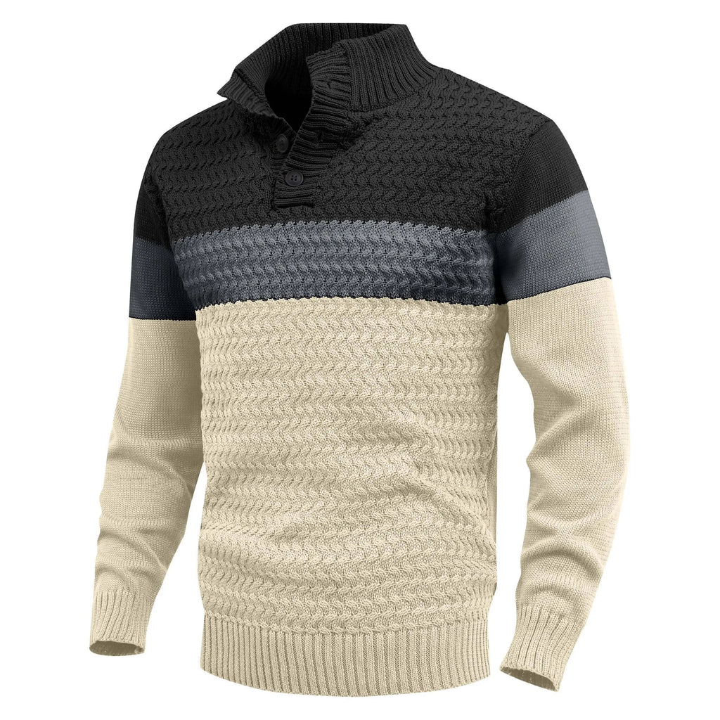 Men’s Tri‑Button Mock Neck Sweater