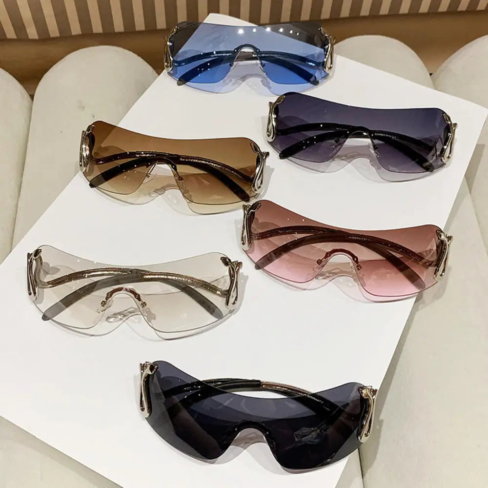 KLASSNUM Women Y2k Rimless Sunglasses Snake Metal Legs Eyewear Stylish Monoblock Gradient Outdoor Shades Trendy Brand Goggles