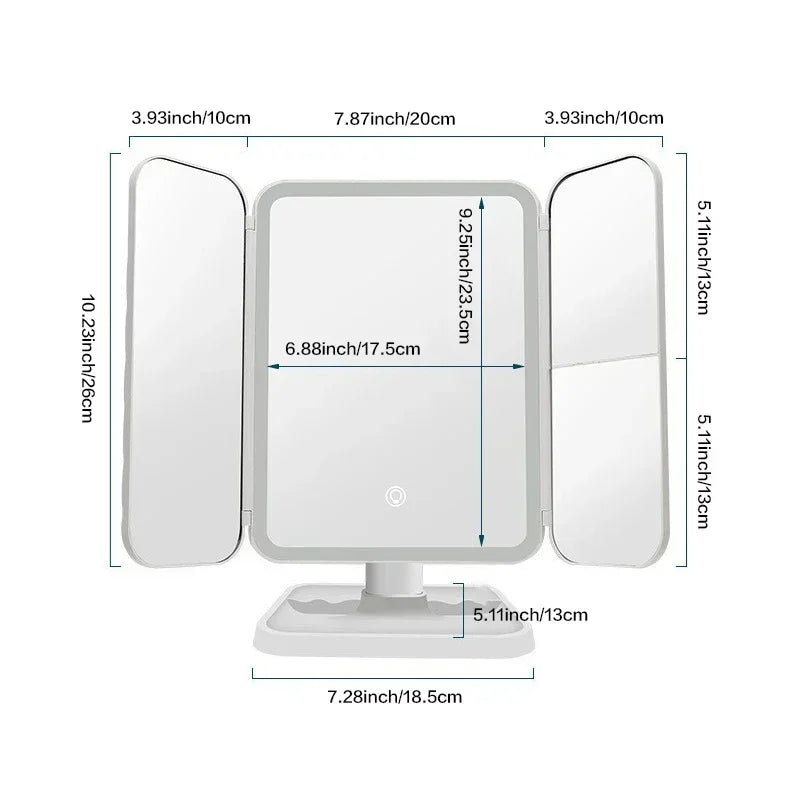 Trifold LED Makeup Mirror – Smart Light‑Up Beauty Mirror with Adjustable Fill Light