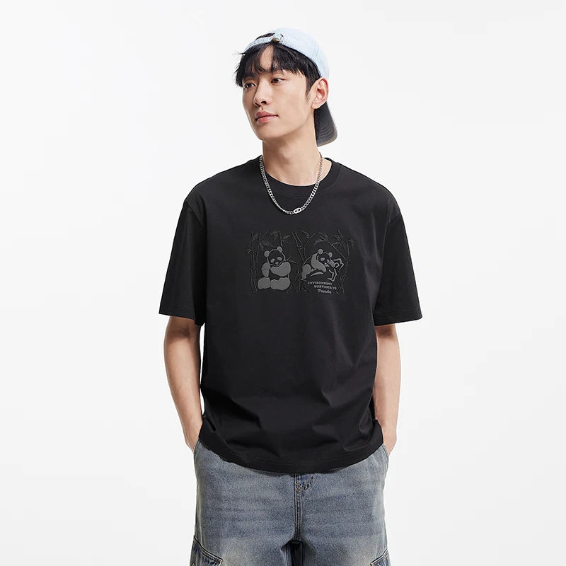 Semir Short Sleeve T-Shirt Men 2025 New Summer Cool Feeling Panda Print Embroidered Loose Top for Trendy and Comfortable Style