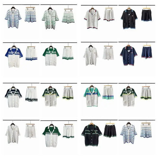 CASABLANCA T Shirt 100% Cotton Color Matching Summer Men's Summer Set Beach Short Sleeve Round Neck T-shirt Women Two-piece Set