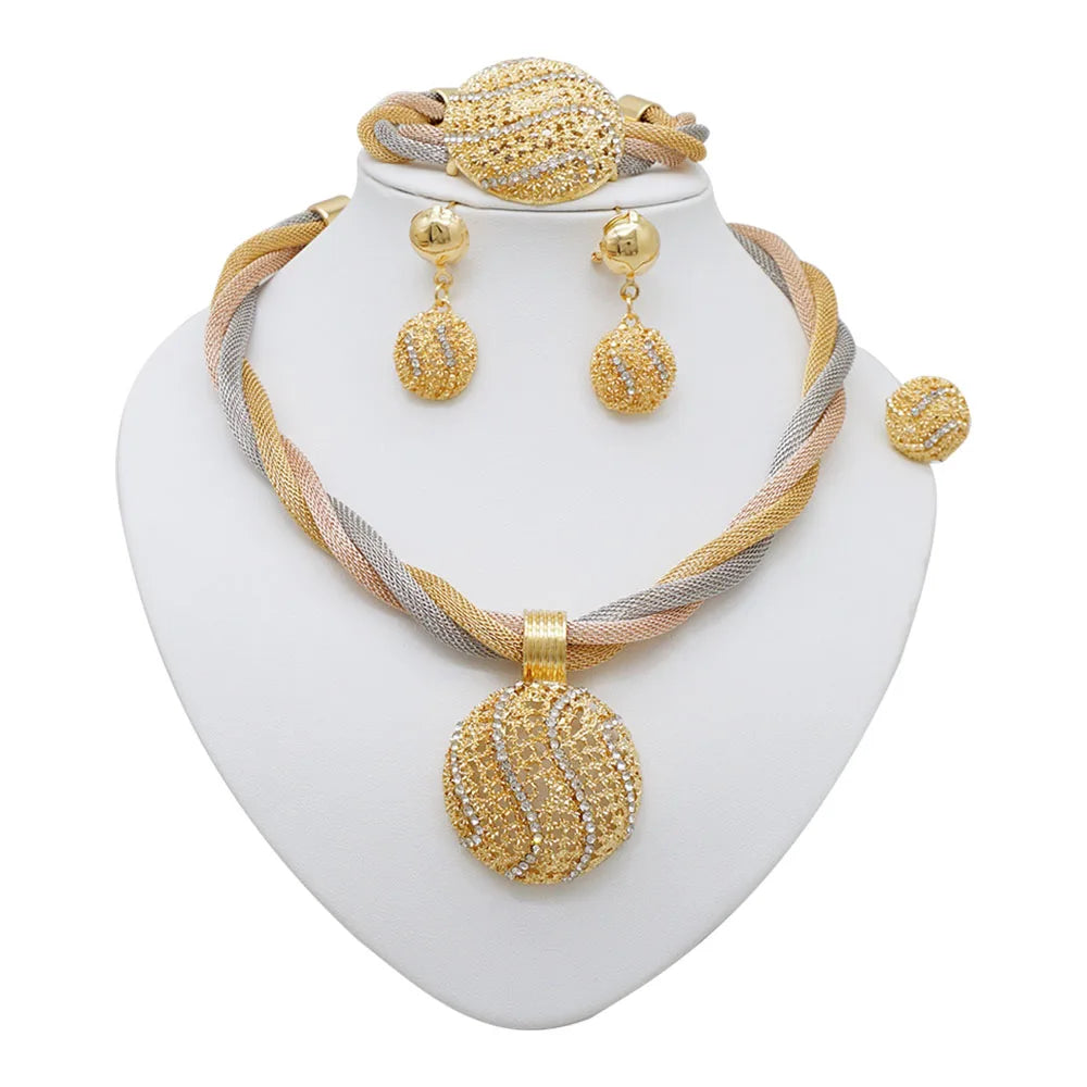 New Design Fine Jewelry Sets Dubai African Gold Color Jewelry Sets Wedding For Women Necklace Set Indian Costume Jewelry Gifts