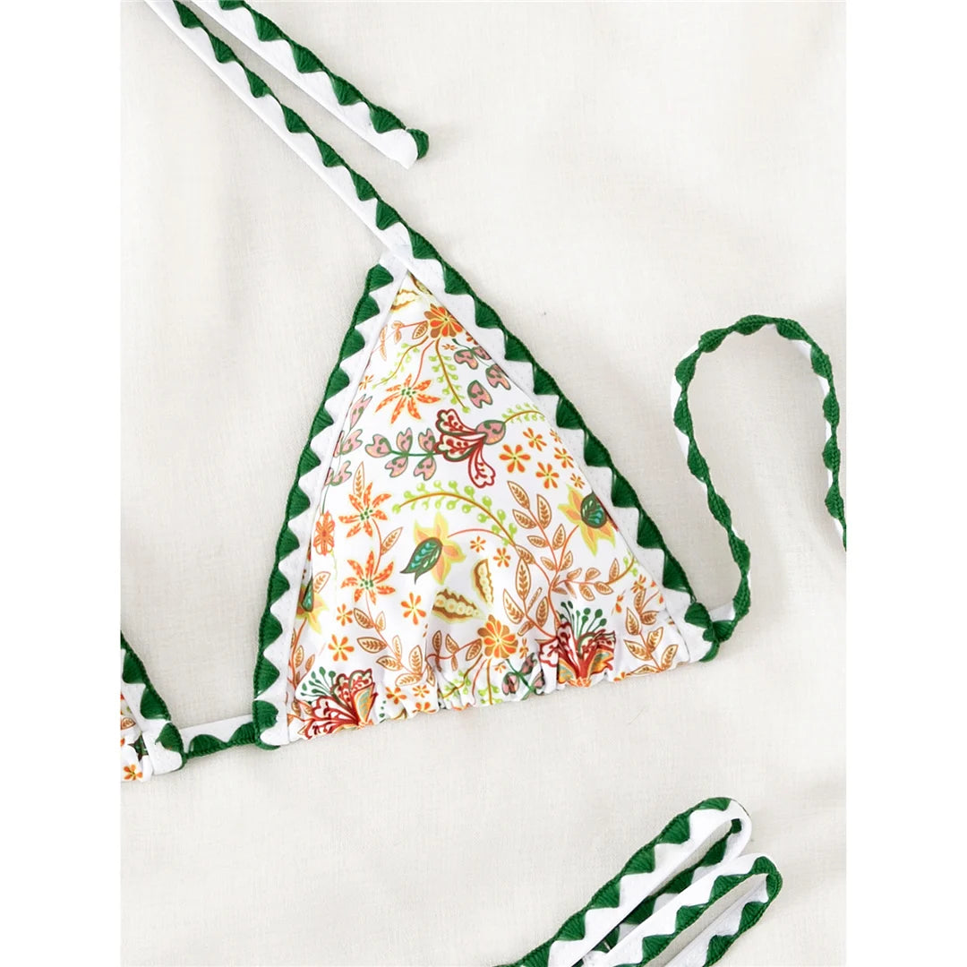 Flower Print Halter Brazilian Bikini