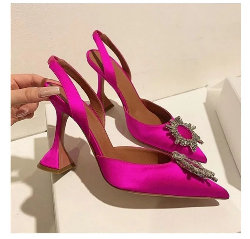 Silk Bow Rhinestone High Heels