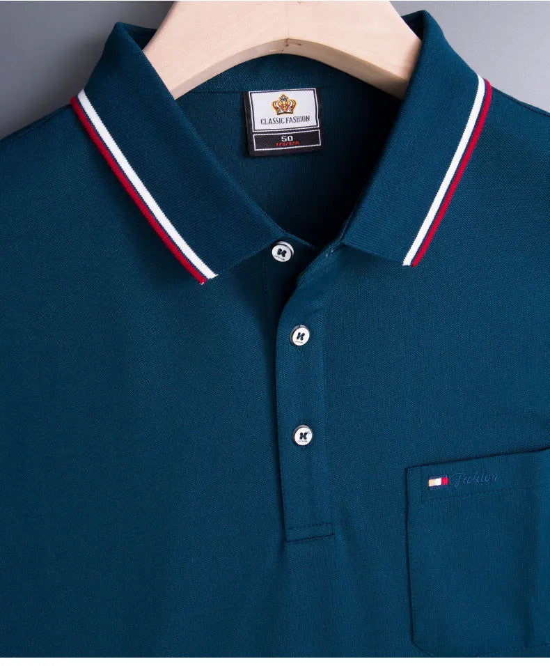 Top Grade Summer Short Sleeve Korean New Fashion Cotton Soft Pure Color Lapel Slim Fit Casual Tops Men's pocket Polo Shirts