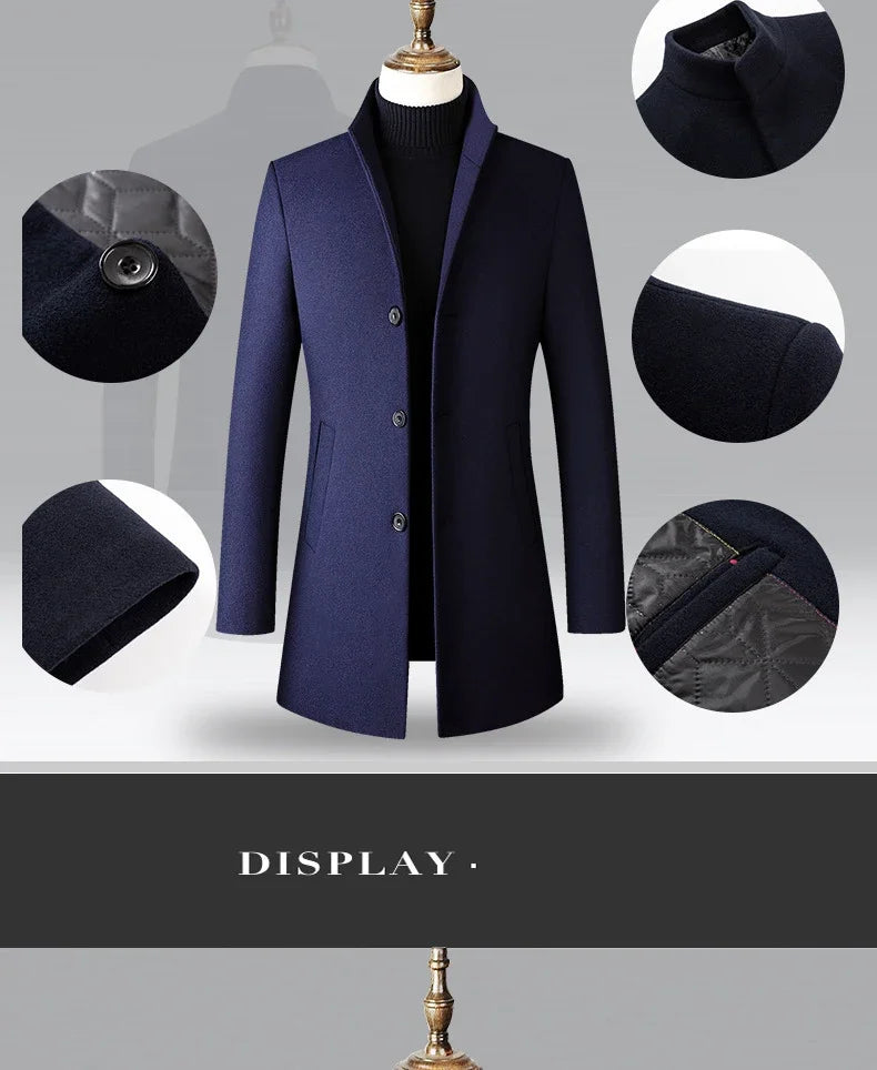 TFETTERS Brand Trench Coat Korean Fashion Business Casual Stand Collar Long Jackets for Men 2026 Autumn Windbreaker Winter Coats