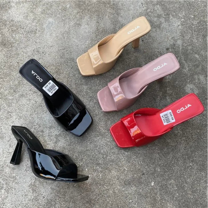 Women’s Square‑Head Thin High‑Heel Slippers
