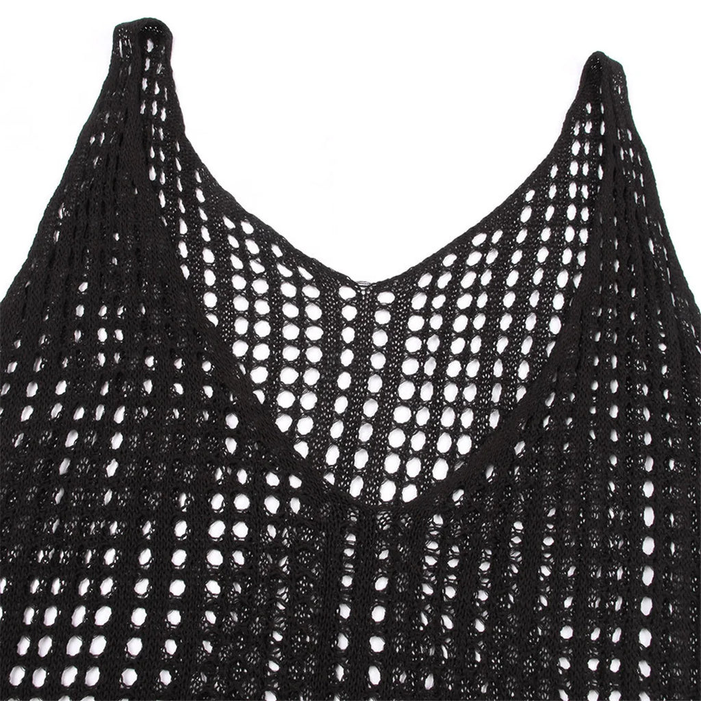 Women’s Backless Hollow‑Out Crochet Beach Cover‑Up