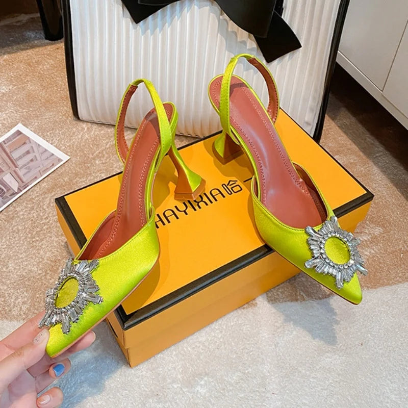 Silk Bow Rhinestone High Heels
