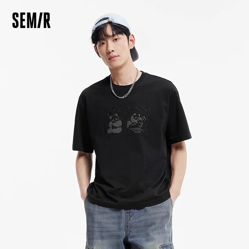 Semir Short Sleeve T-Shirt Men 2025 New Summer Cool Feeling Panda Print Embroidered Loose Top for Trendy and Comfortable Style