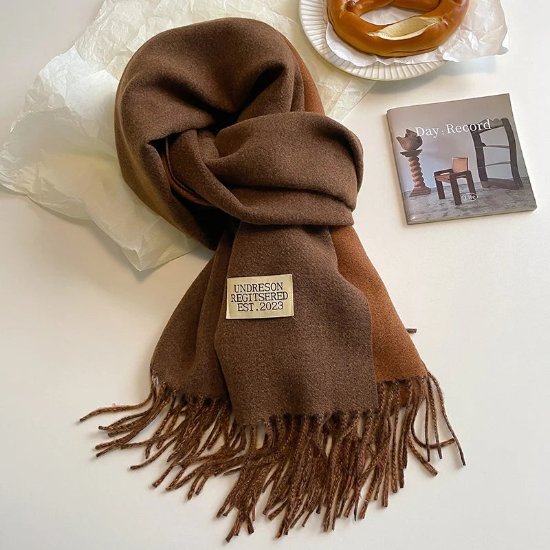 Fashion Solid Cashmere Warm Scarf New Design Pashmina Winter Double Side Diffrent Color Shawl Wraps Bufanda with Tassel Blanket