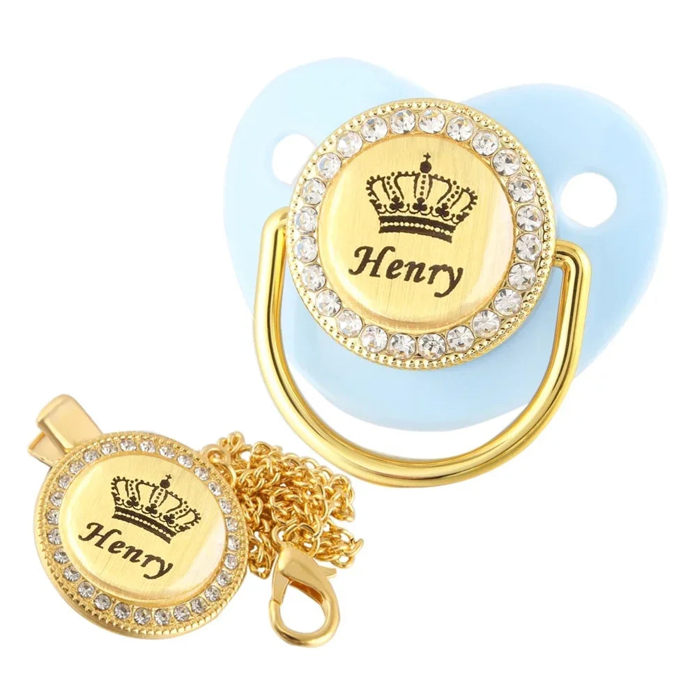 Customized Crown Name Baby Pacifier Dummy With Chain Clip 0-18 Months