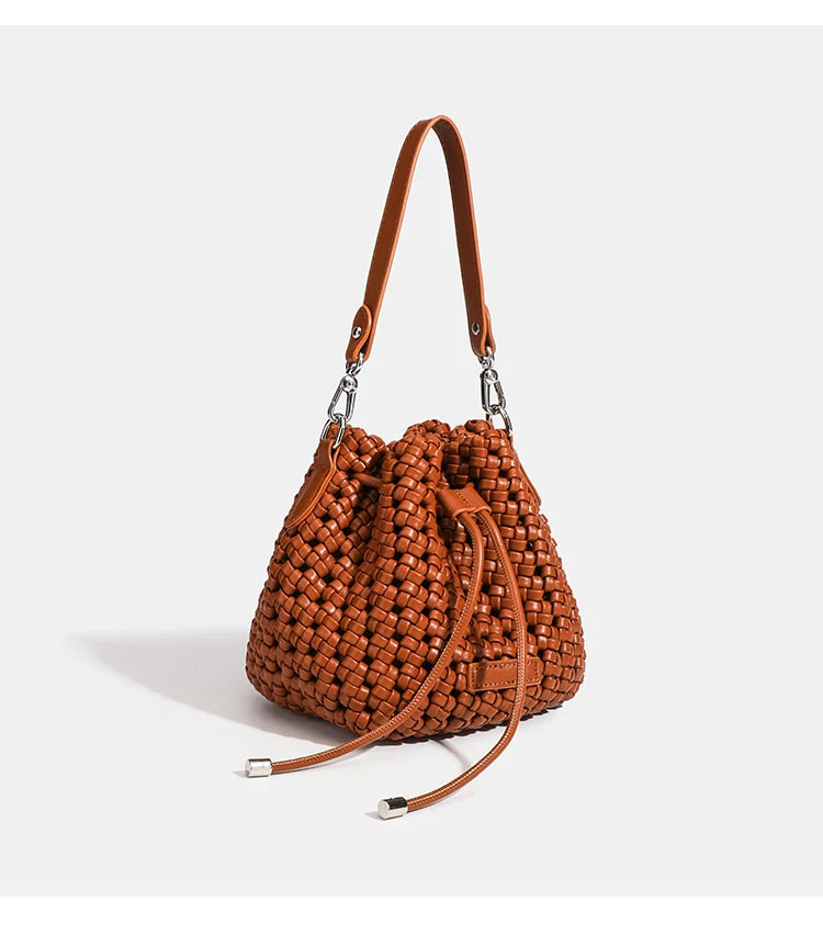 Luxury 2024 Bucket Bags with leather handles large Cross bag PU Woven Tote bag Branded Aesthetic bags Silver women's bags