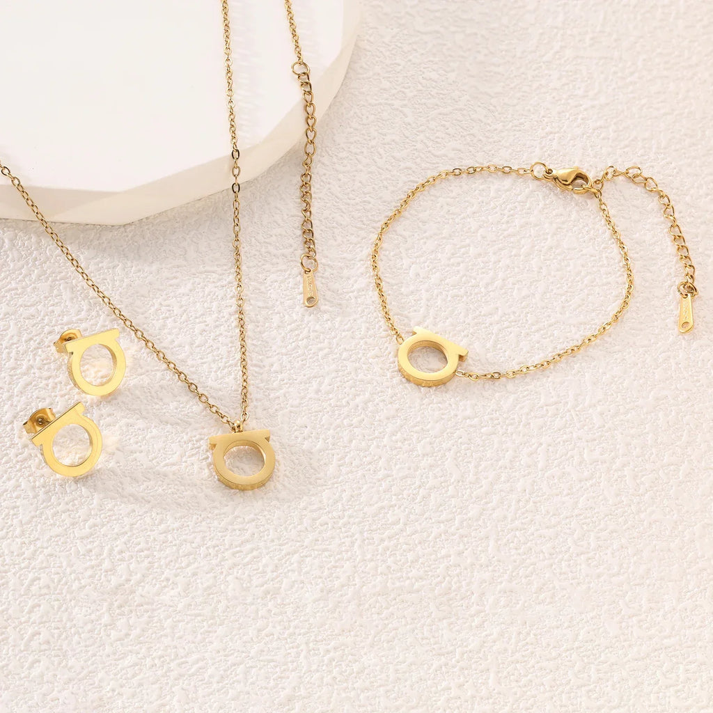 Titanium Steel Minimalist D-Shaped Necklace Bracelet Earrings Set, Plated Women's Collarbone Chain, Personalized Trendy Style