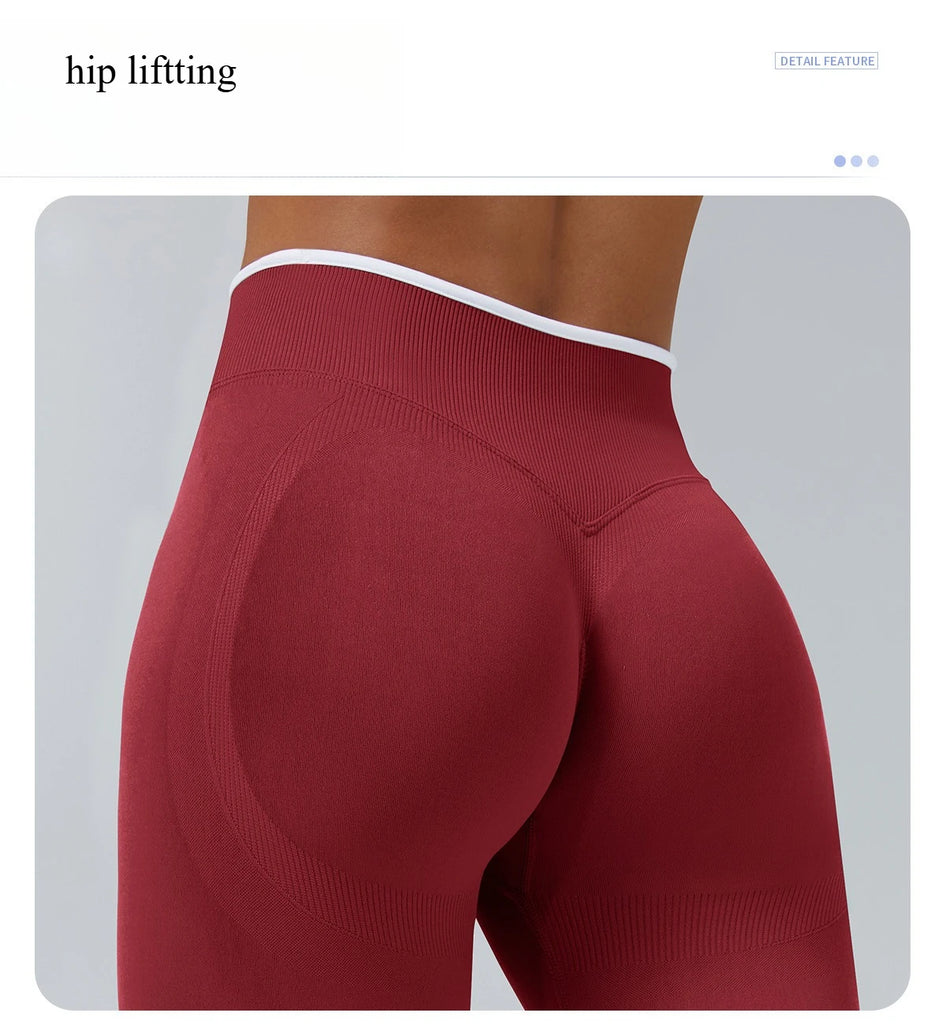 Women’s High‑Waist Seamless Yoga Leggings – Color‑Blocking Hip‑Lifting Knitted Workout Tights