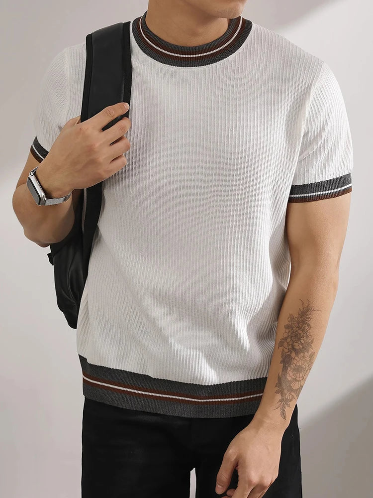 Slim‑Fit Elastic Knit T‑Shirt
