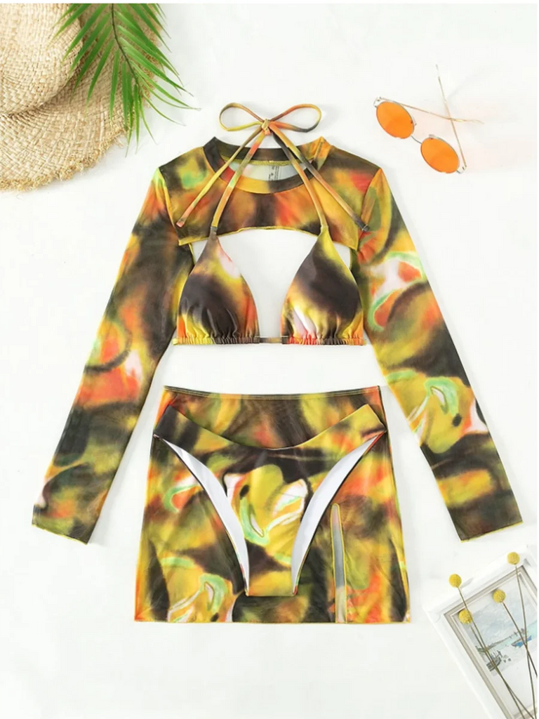 4‑Piece Triangle Halter String Bikini Set