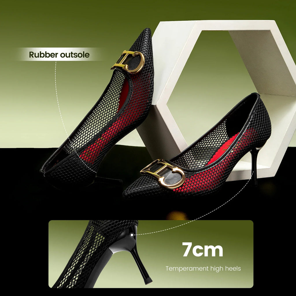 Spring New Hollow Business Women's Shoes 7cm Red Evening Shoes Women's High Heels
