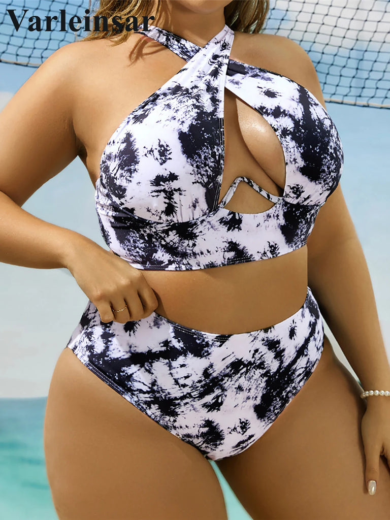New 0XL - 4XL Printed Bikini Large Size Swimwear Plus Size Women Swimsuit Female Two-pieces Bikini set Bather Bathing Suit V5630