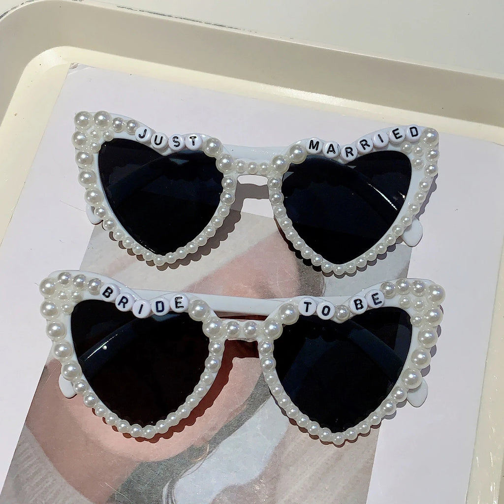 KAMMPT Heart Shaped Sunglasses with Pearls Women 2024 New in Stylish Vintage Shades for Wedding Trendy Cute Party Sun Glasses