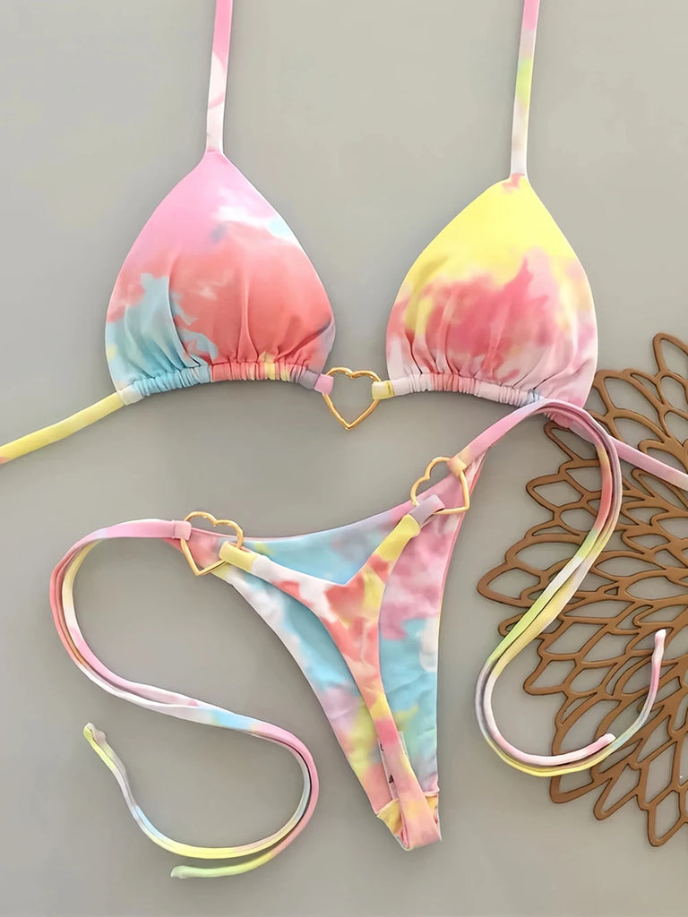 Women’s Sexy Halter Triangle Bikini – Low‑Waist Brazilian Thong Two‑Piece Swimsuit (Solid Color)