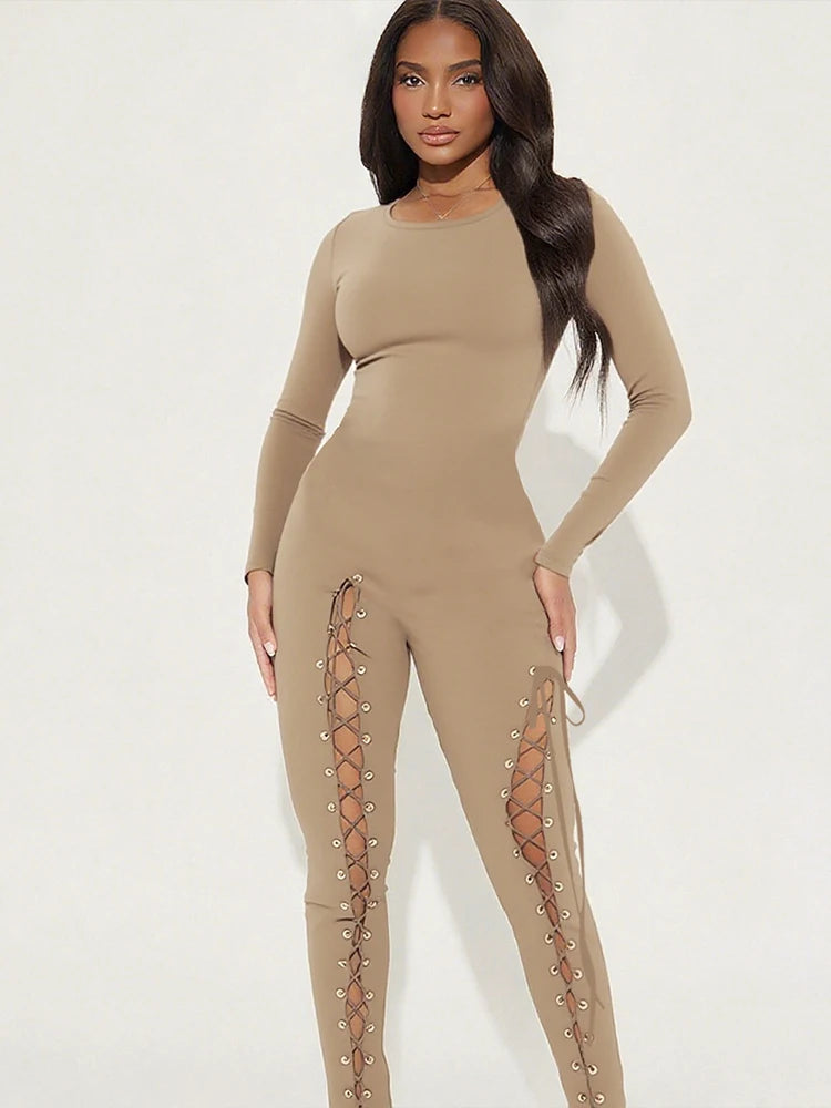 Nibber Women’s Cross‑Bandage Tassel Jumpsuit