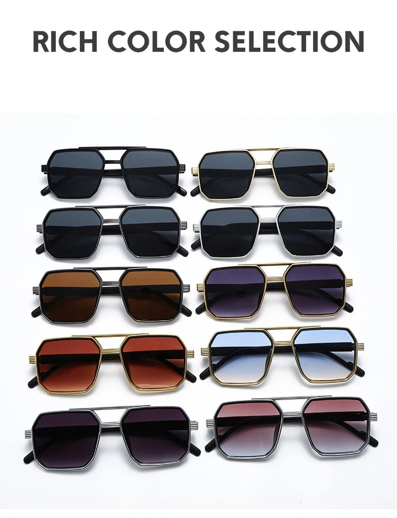 Car Sun Glasses New Fashion Double Beam Polygonal Sunglasses Retro Personalized Trendy Large Frame Eyewear European and American