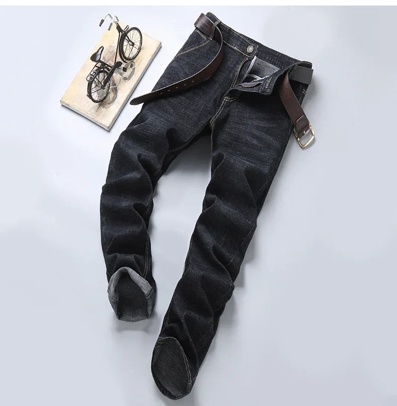 Straight‑Leg Micro‑Elastic Jeans