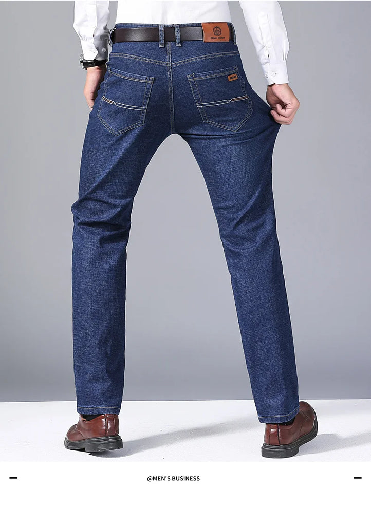 Men’s Soft Black Biker Jeans – Classic Stretch Denim Pants (Sizes 32–38) | Masculine Slim/Straight Fit Moto Style
