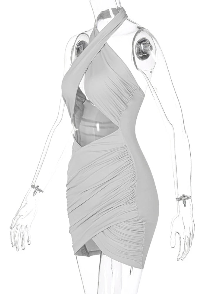 Sexy Cross Bandage Wrap Chest Front Hollow Out Slim Bodycon Dress Women Sleeveless Backless Mini Dress Club Party Vestidos