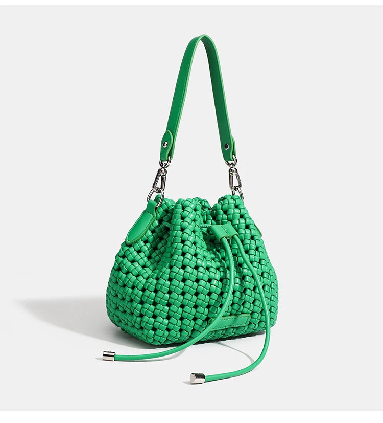 Luxury 2024 Bucket Bags with leather handles large Cross bag PU Woven Tote bag Branded Aesthetic bags Silver women's bags