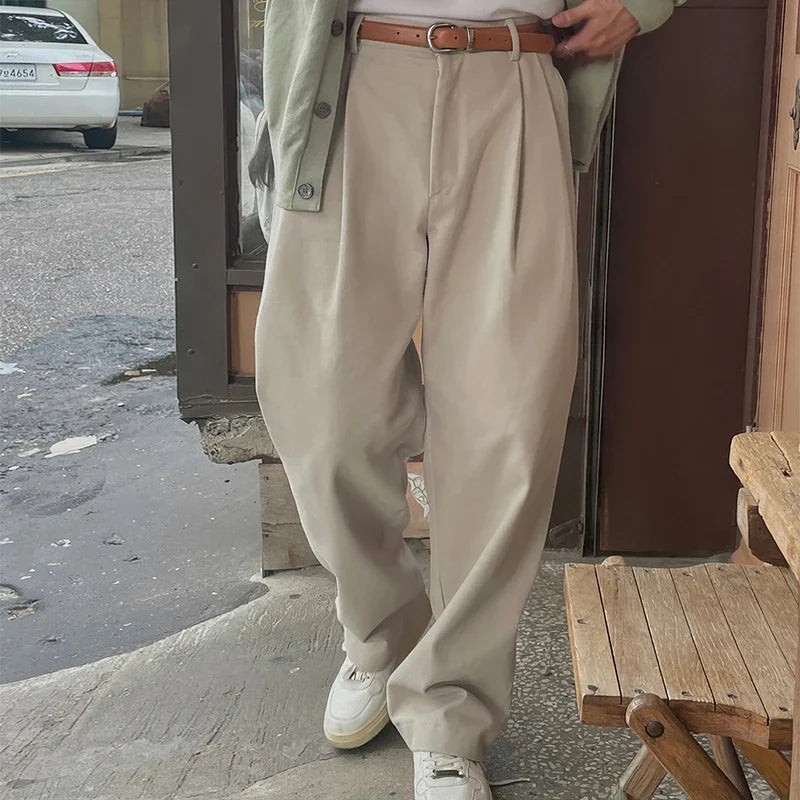 Men’s Vintage Pleated Straight‑Leg Suit Trousers
