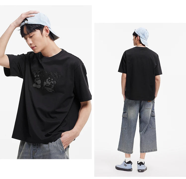 Semir Short Sleeve T-Shirt Men 2025 New Summer Cool Feeling Panda Print Embroidered Loose Top for Trendy and Comfortable Style