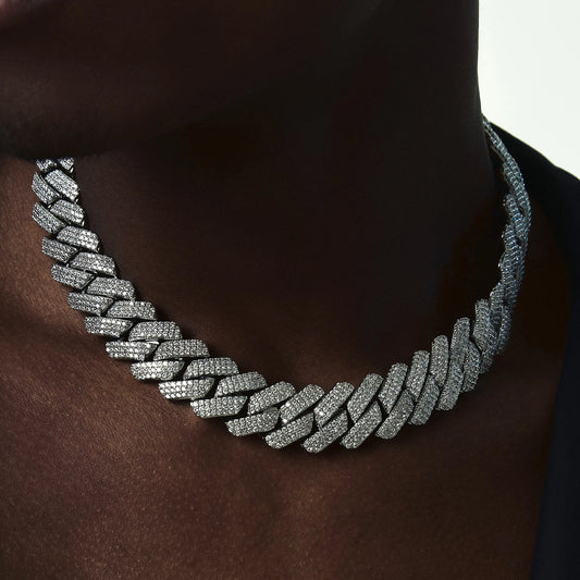 Big Heavy Hip Hop ice Men Boy Jewelry Micro Pave CZ Rose Gold Two Tone Color Rock Punk Ice Out Cuban Chain Necklace 19mm