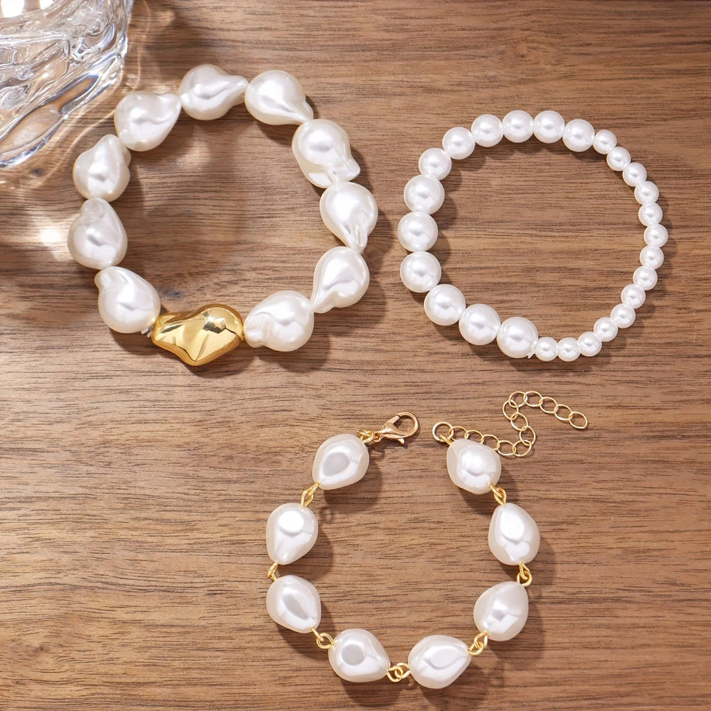 Exquisite luxury imitation pearl bead women's bracelet set banquet jewelry