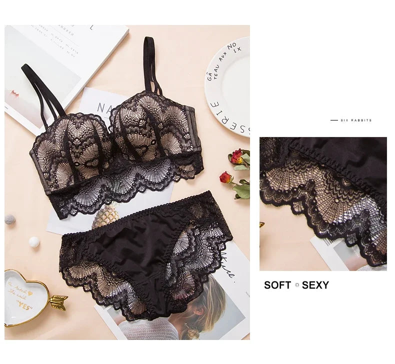 Sexy Push Up Bra Lingerie Set - Comfortable Wireless Lace Underwear, Massage Palm Cup for Lift, 75C/80C/85C